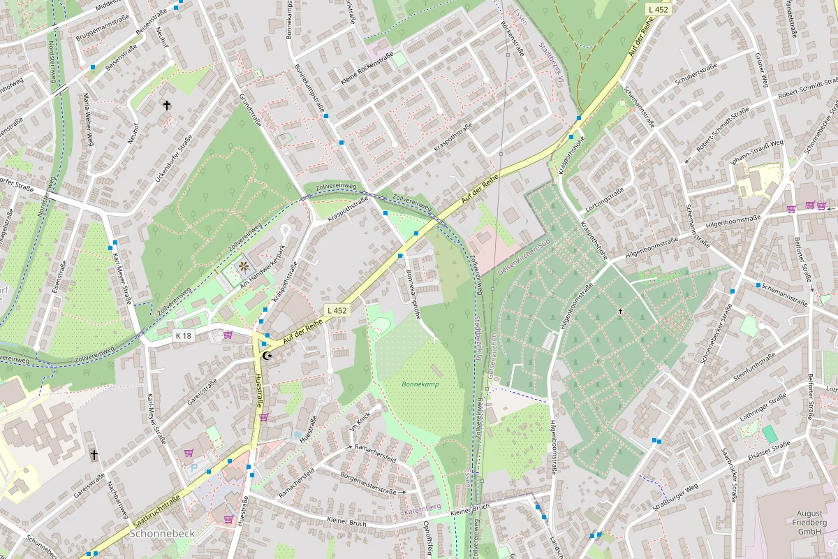 Stadtplan: Kasa Elektro GmbH, Bonnekamphöhe 19, 45327 Essen. Der Standort ist in der Mitte markiert.